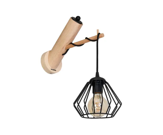 Popularny produkt - Kinkiet drewniany z metalowym kloszem WOODY 1xE27 60W Milagro