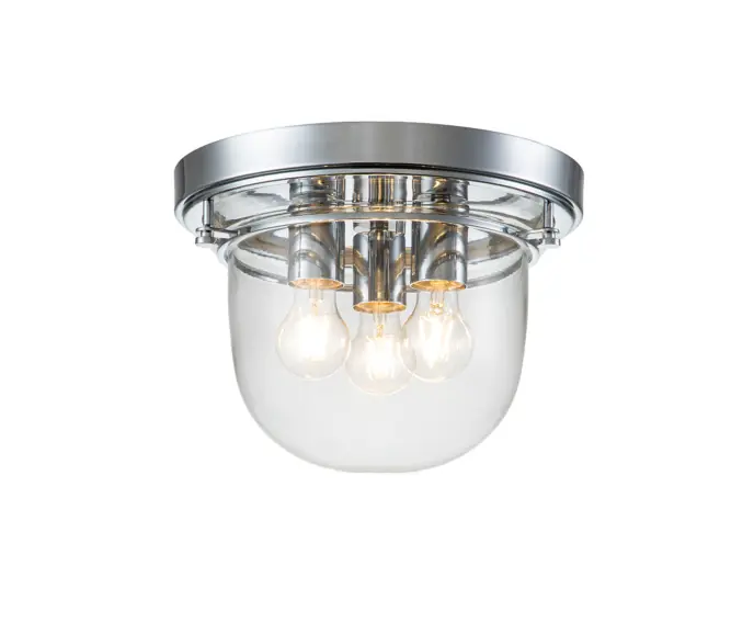 Plafon łazienkowy ze szklanym kloszem okrągły 33 cm 3xE27 40W polerowany chrom Whistling Quoizel - Kup dziś