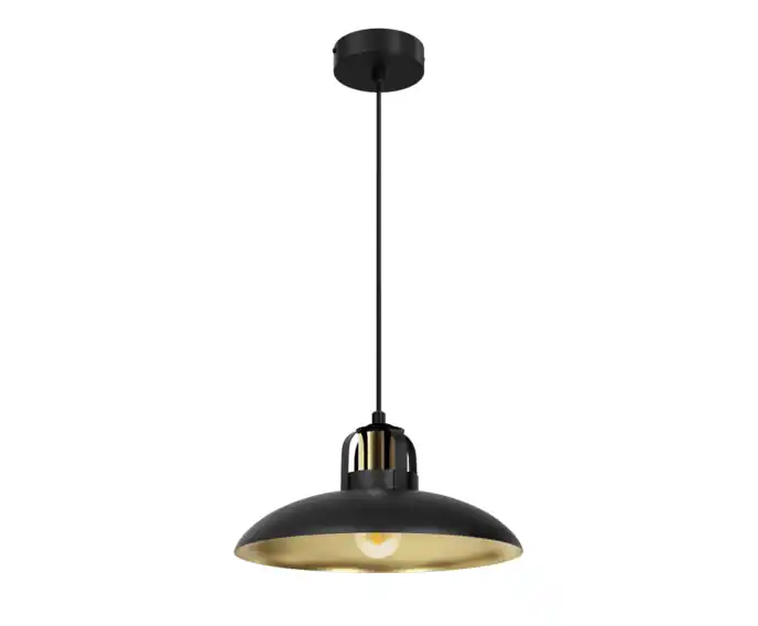 Na stanie - Lampa wisząca industrialna z metalowym kloszem czarna ze złotym wnętrzem Felix 1xE27 60W Milagro