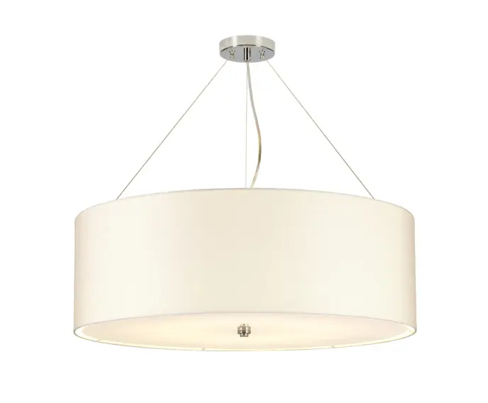 Lampa wisząca klasyczna z białym abażurem polerowany chrom ø76cm Pearce 7xE27 60W Designer‘s Lightbox | Jakość premium