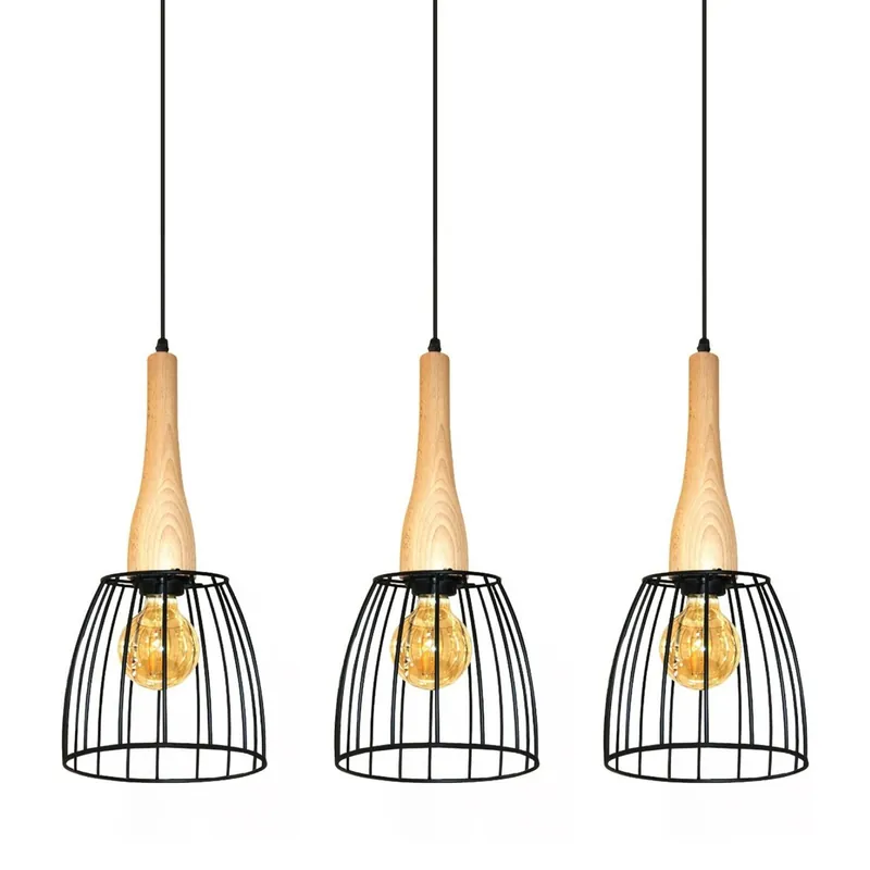 Lampa wisząca metalowa czarna z drewnem 3-punktowa AZ2949 z serii TERATA - Azzardo - Zostało tylko kilka sztuk