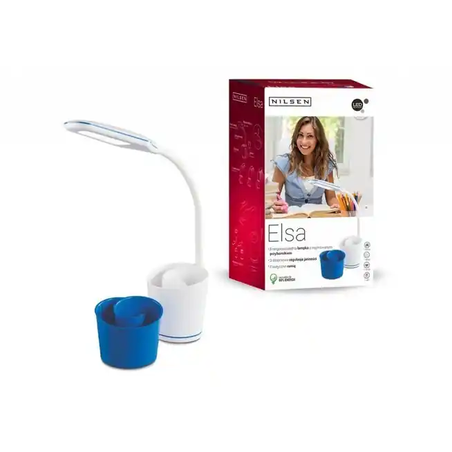 Bestseller - Lampka biurkowa z przybornikiem Elsa biało niebieska Nilsen