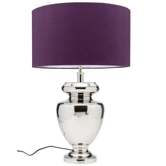 LAMPA STOŁOWA BAROCK Ø45X49 CM SREBRNA - KLOSZ FIOLETOWY - KARE DESIGN | Ulubieniec klientów