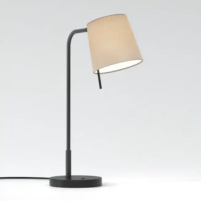 Top produkt - Lampa stołowa czarna Mitsu Table z abażurem Cone 173 Shade w tkaninie Ostryga Astro Lighting