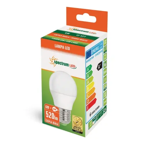 Kup dziś - ŻARÓWKA LED KULKA 6W 3000K E27 CIEPLA BIAŁA SPECTRUMLED